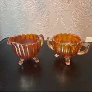 Vintage marigold iridescent Carnival Glass Imperial Pillar and flute design